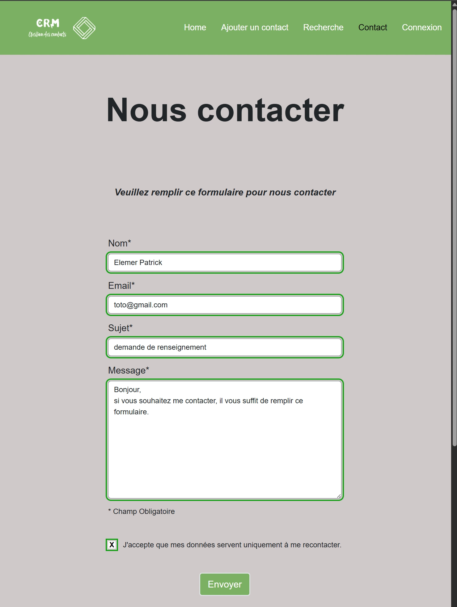 Formulaire de contact